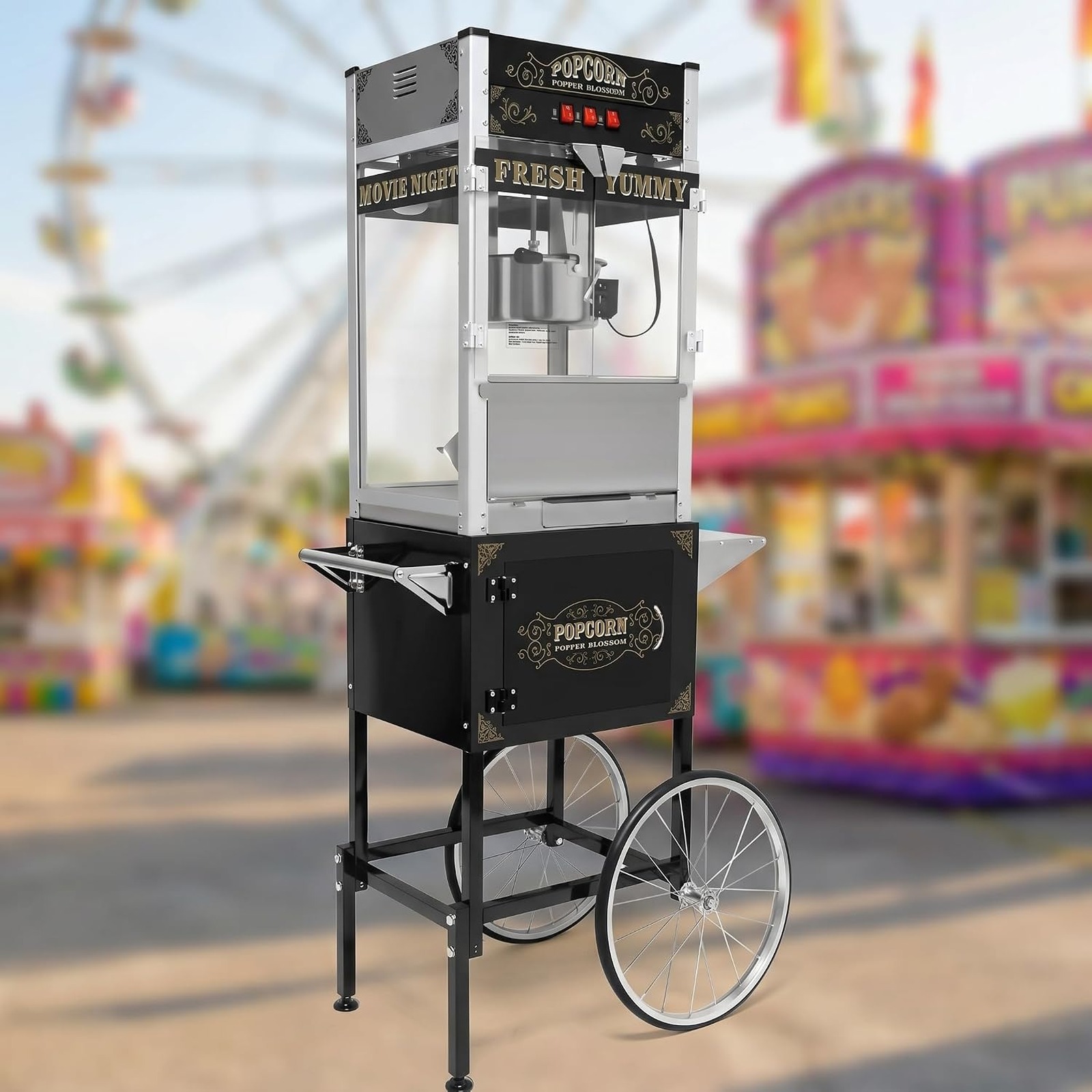 24oz Black Commercial Popcorn Machine with Cart - product photo