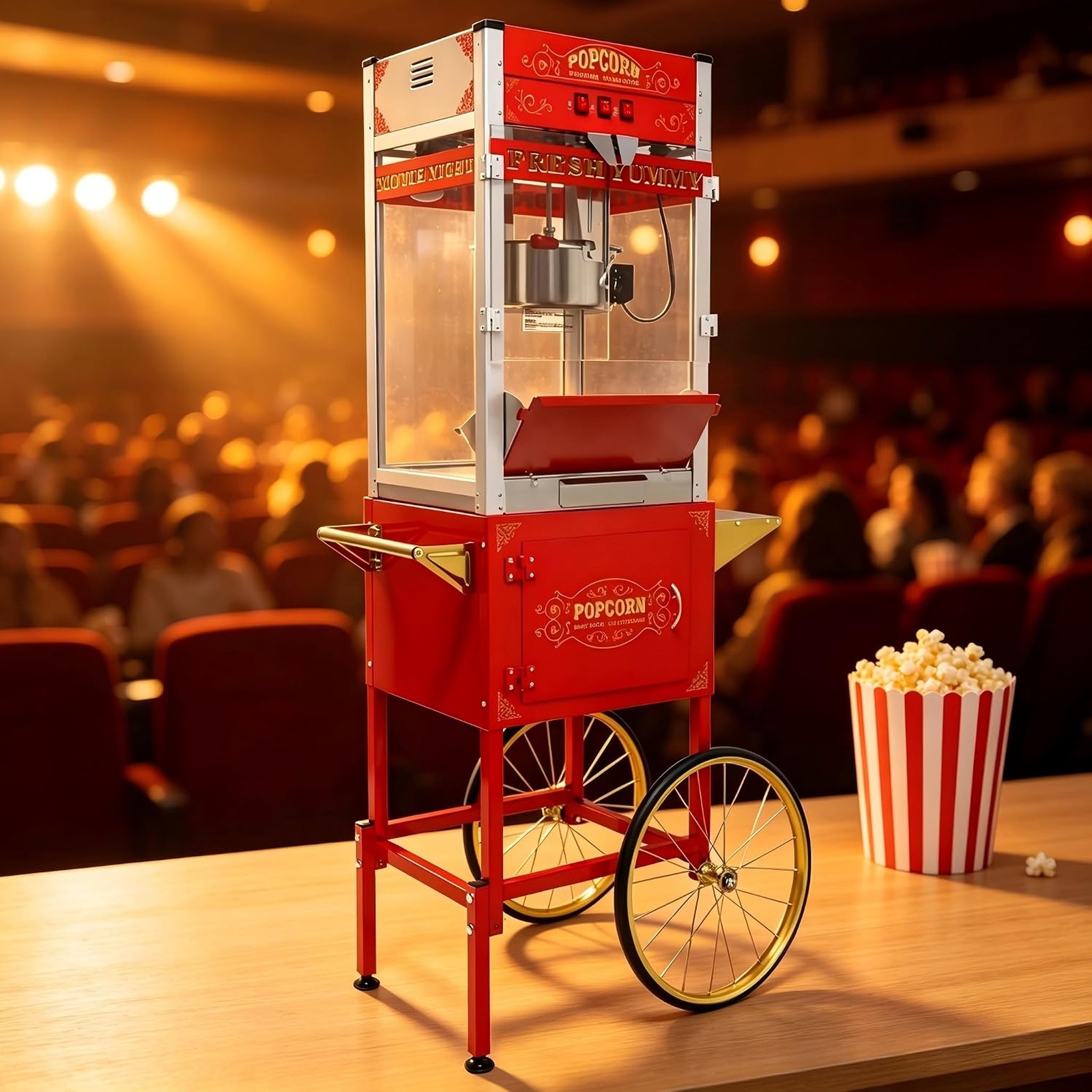 26oz Red Commercial Popcorn Machine with Cart - product photo