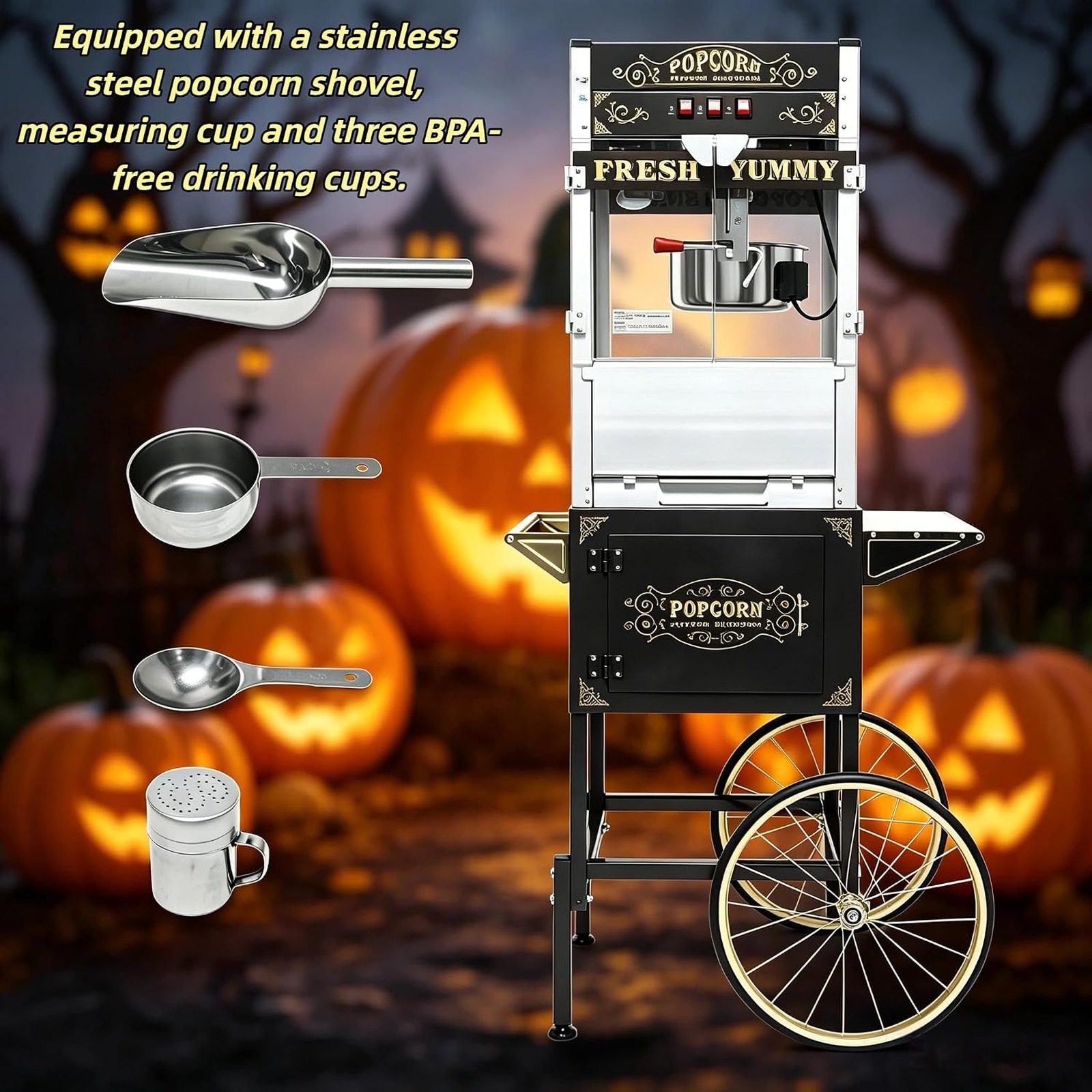 28oz Red Commercial Popcorn Machine with Cart - product photo