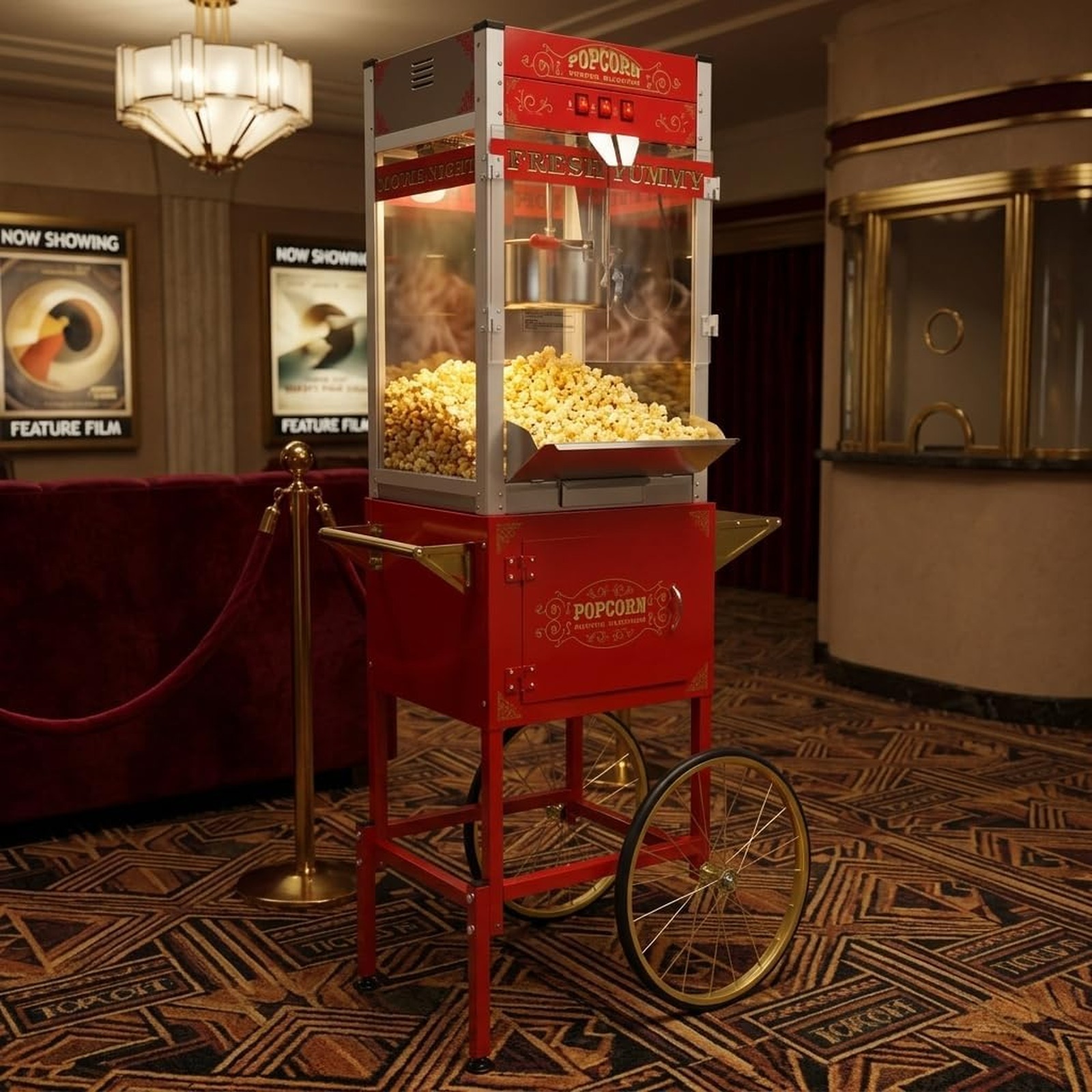 32oz Red Commercial Popcorn Machine with Cart - product photo