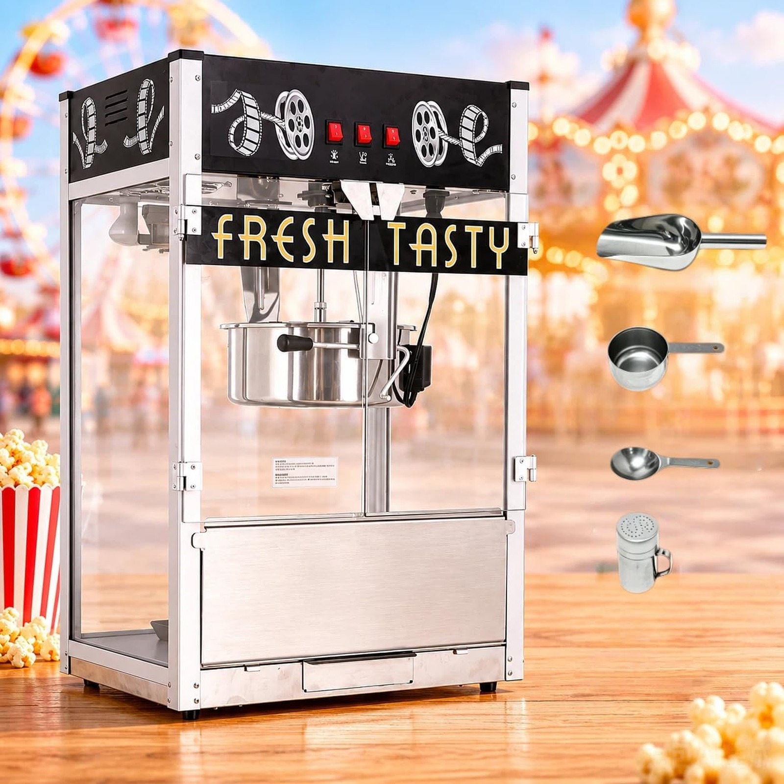 32oz Black Countertop Commercial Popcorn Machine - product photo