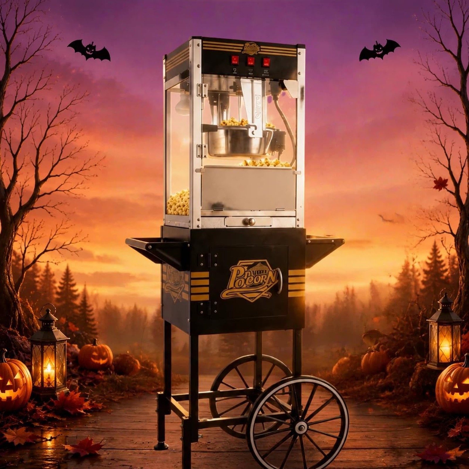 18oz Black Classic Popcorn Machine with Cart - product photo