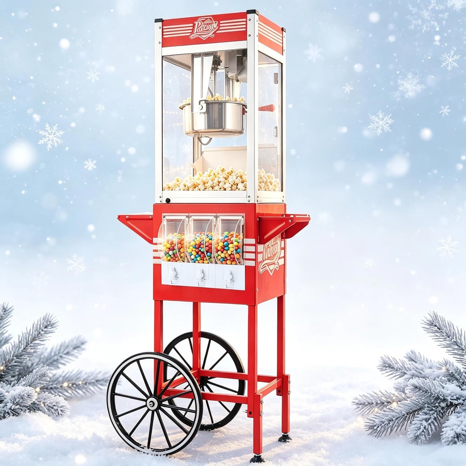 18oz Red Retro Popcorn Machine with Cart - product photo