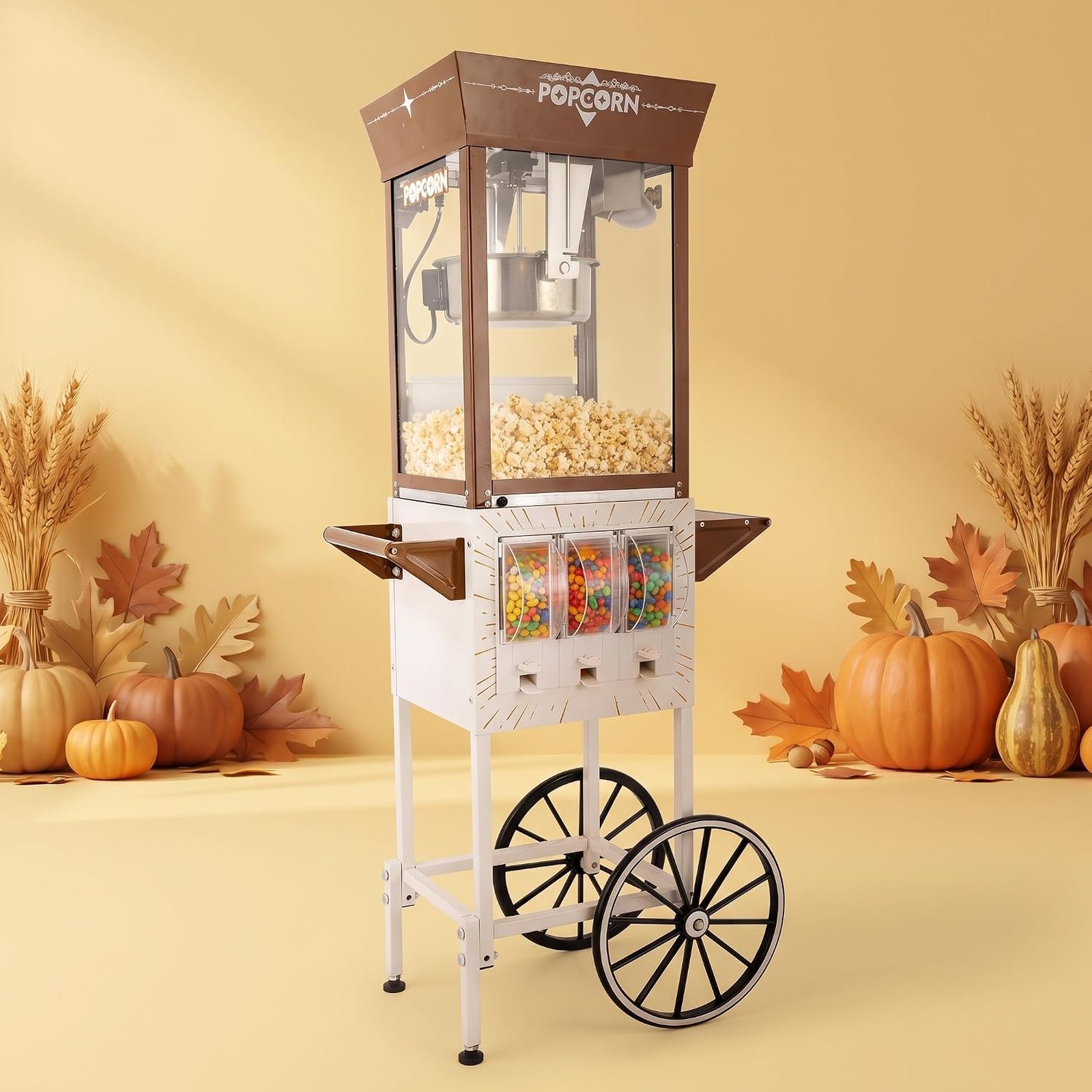 18oz White Classic Popcorn Machine with Cart - product photo